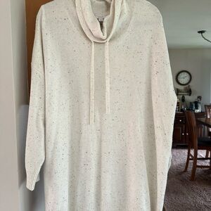 Speckled Cream Cowl-Neck Pullover Sweater